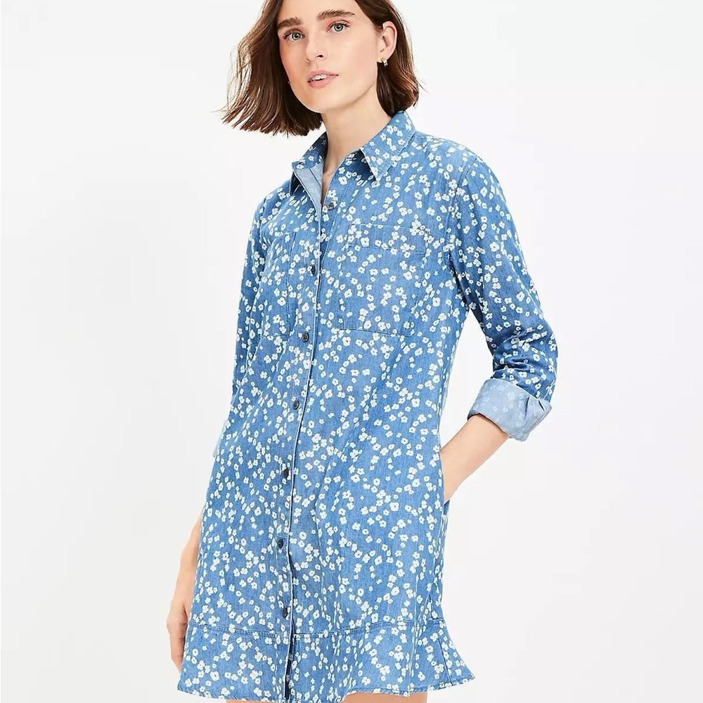 Blue Floral Button-Up Dress